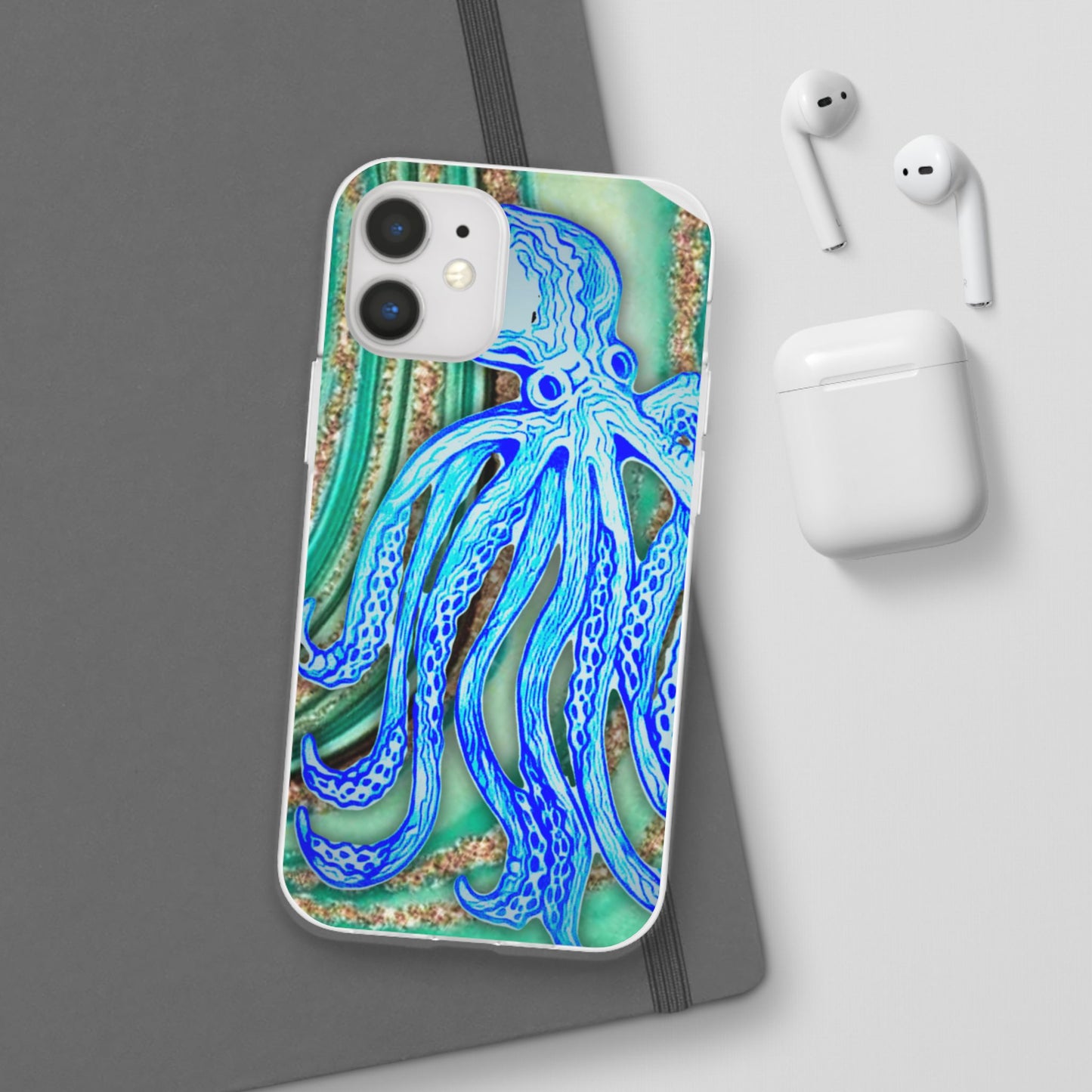 Octopus Seafoam Phone Case — Artistic Blue Octopus Flexible Protective Cover