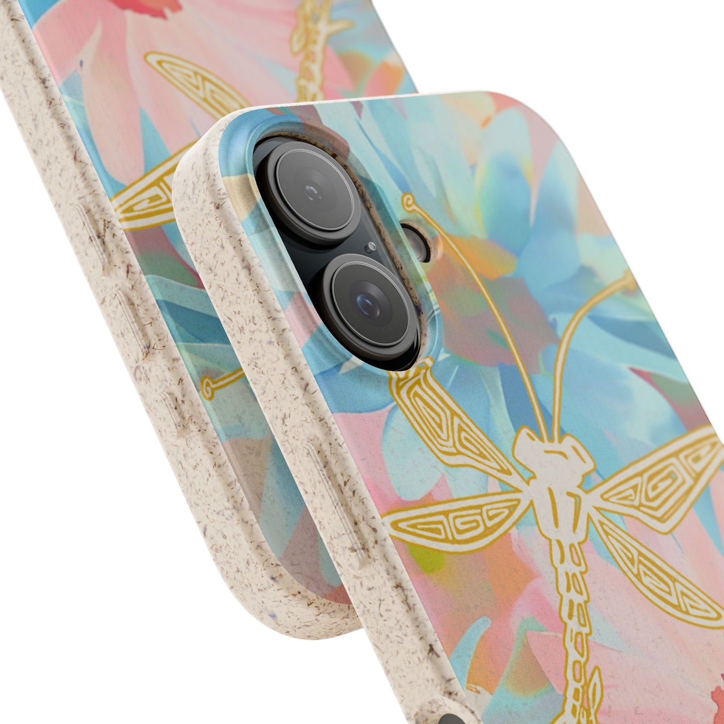 Biodegradable Floral Dragonfly Phone Case – Eco-Friendly Pastel iPhone Cover