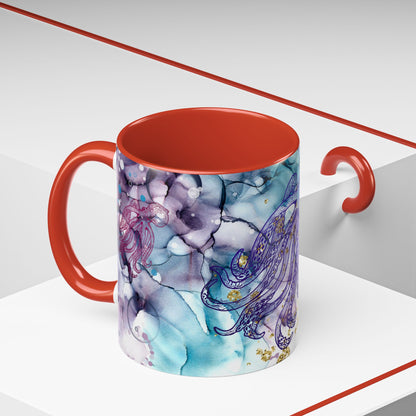 Octopus Watercolor Coffee Mug — Ocean Jellyfish Art Accent Mug (11/15oz)