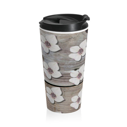 Floral Dogwood Stainless Steel Travel Mug — Rustic Spring Blossom Tumbler