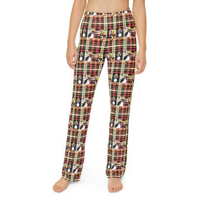 Kids Pajama Pants – Plaid Christmas Puffin Lounge Pants