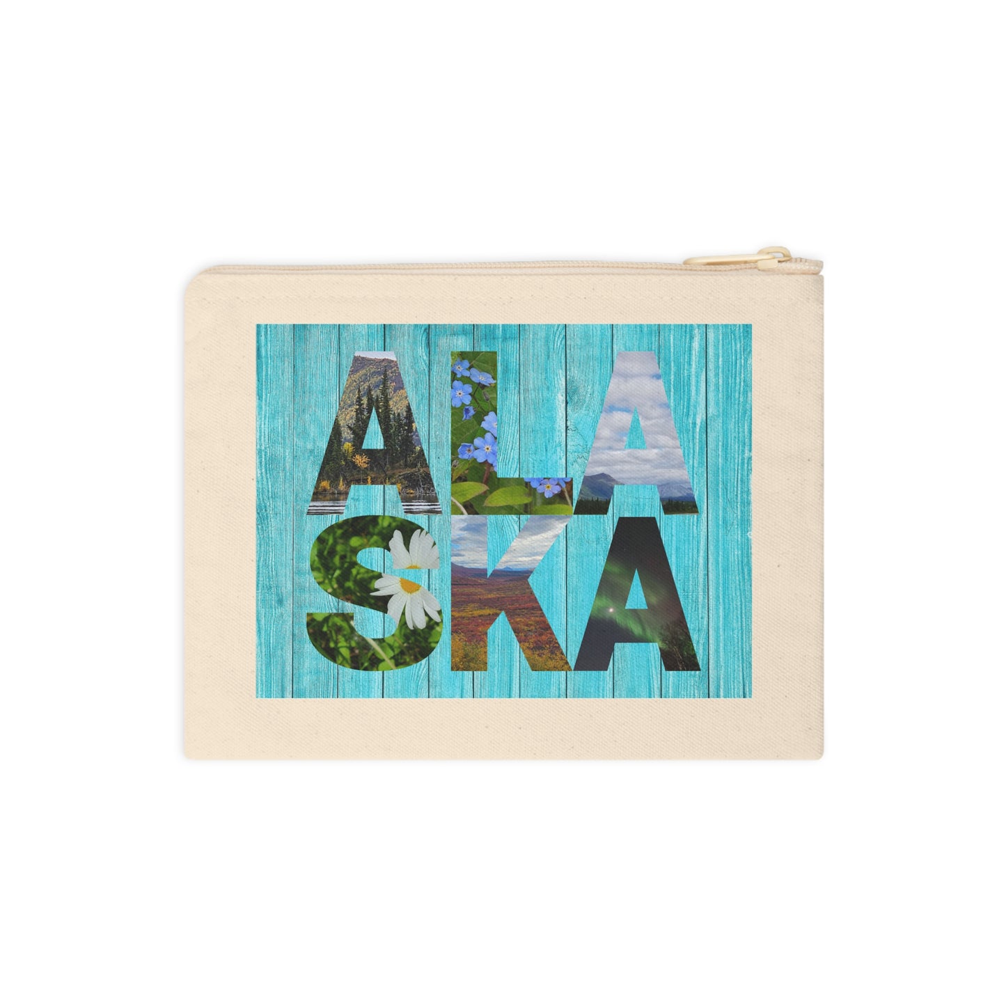 Alaska Floral Coastal Zipper Pouch — Canvas Accessory Bag
