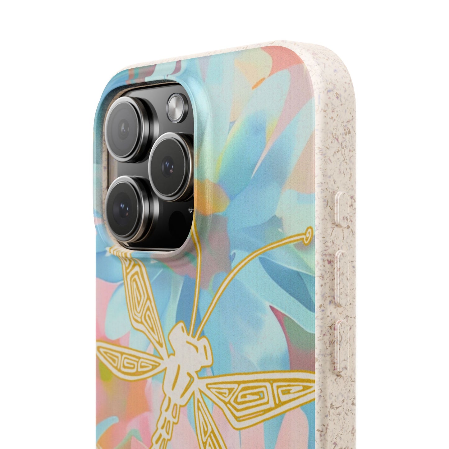 Biodegradable Floral Dragonfly Phone Case – Eco-Friendly Pastel iPhone Cover
