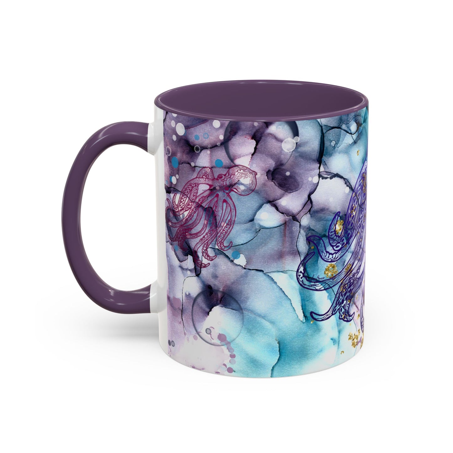 Octopus Watercolor Coffee Mug — Ocean Jellyfish Art Accent Mug (11/15oz)