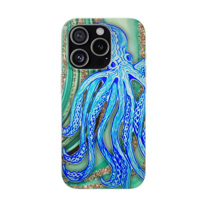 Octopus Seafoam Phone Case — Artistic Blue Octopus Flexible Protective Cover