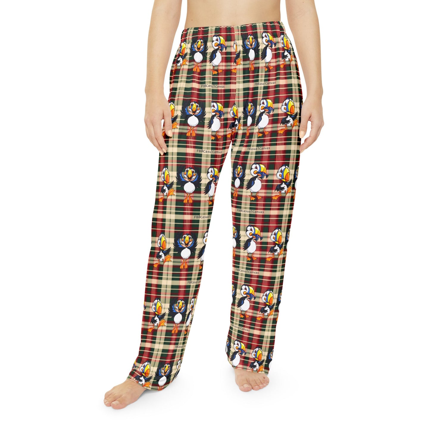 Women's Plaid Puffin Pajama Pants — Cozy Holiday Lounge Sleepwear