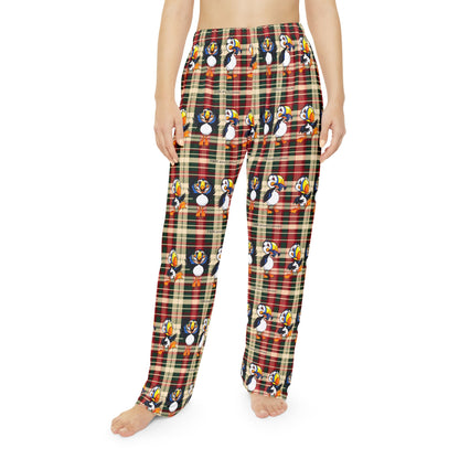 Women's Plaid Puffin Pajama Pants — Cozy Holiday Lounge Sleepwear