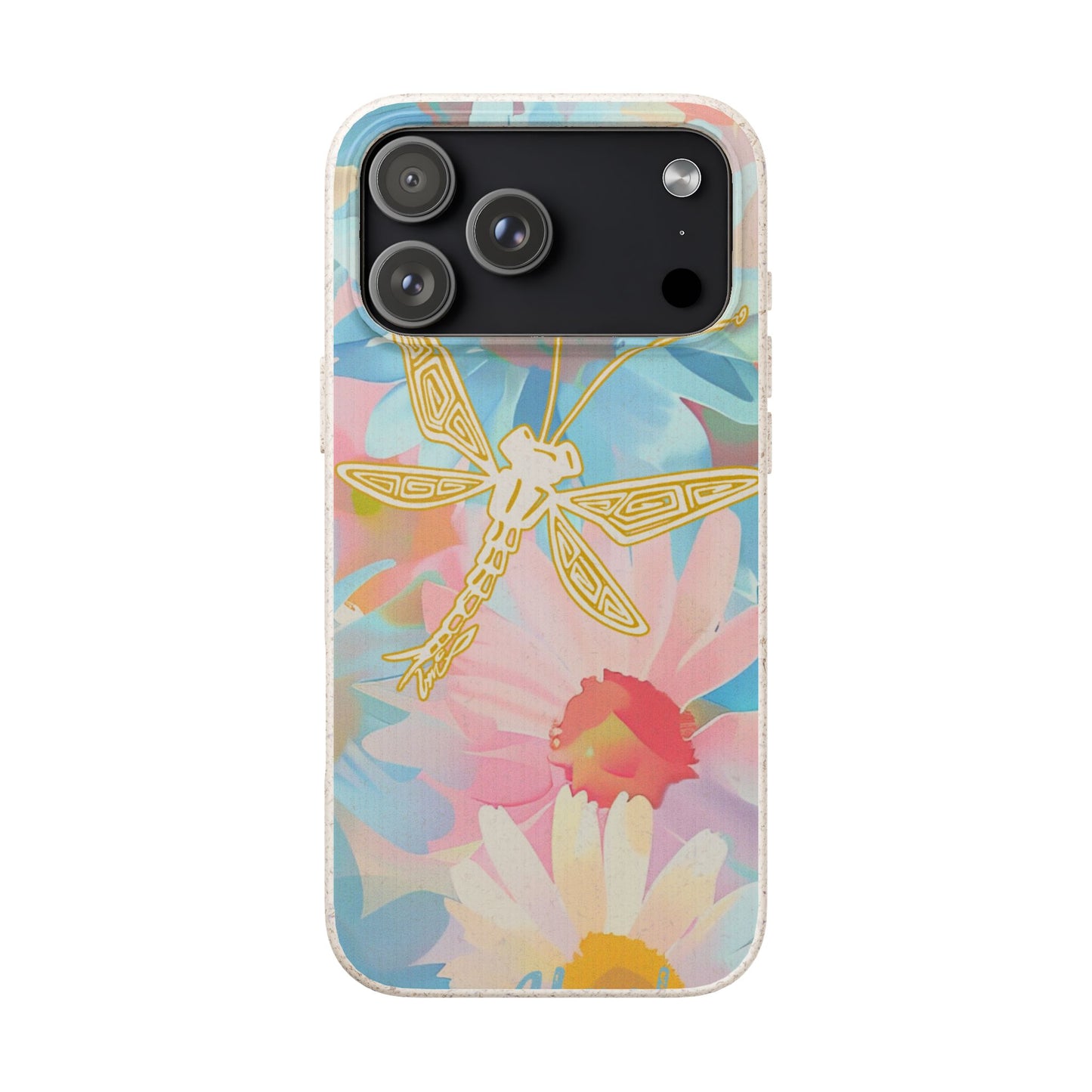 Biodegradable Floral Dragonfly Phone Case – Eco-Friendly Pastel iPhone Cover