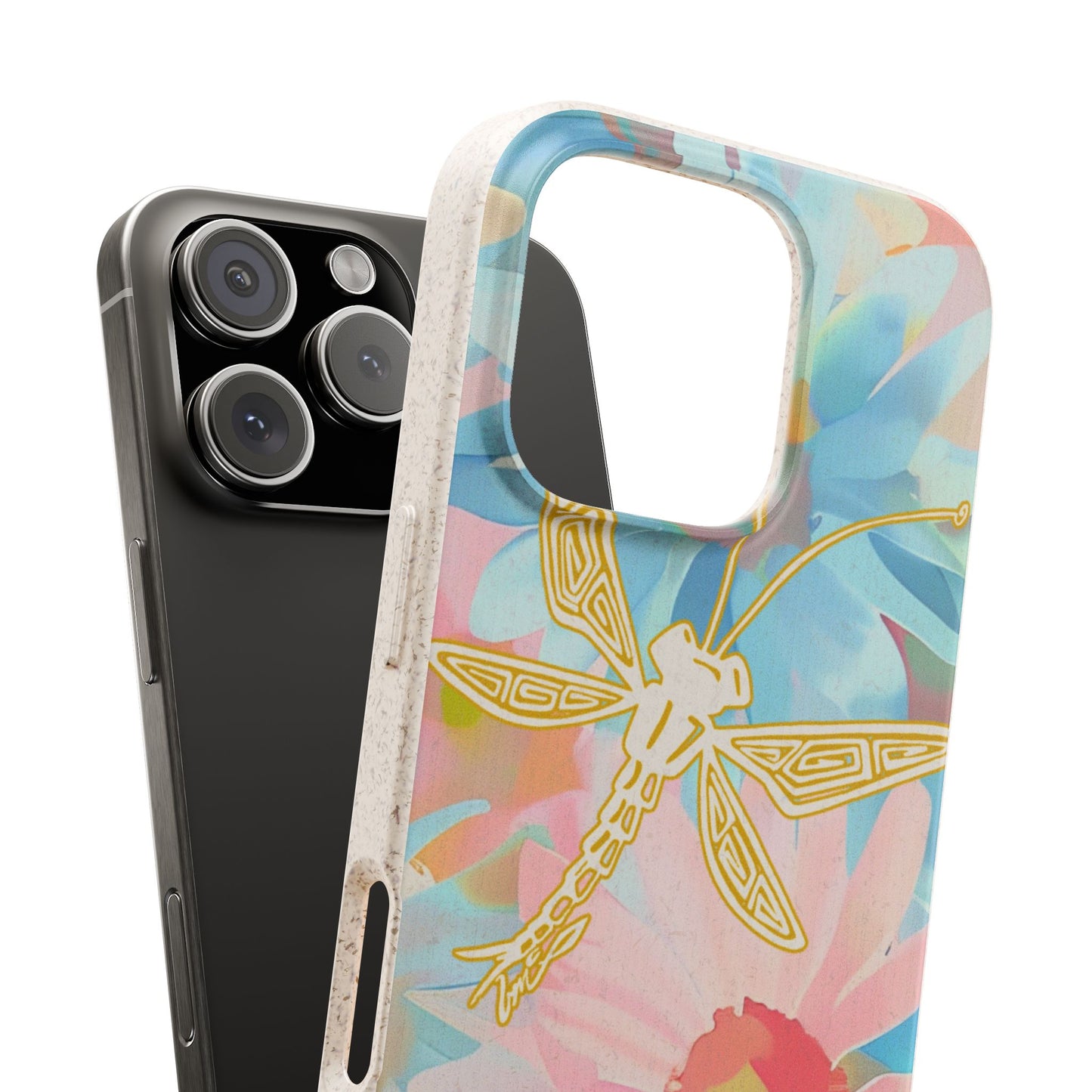 Biodegradable Floral Dragonfly Phone Case – Eco-Friendly Pastel iPhone Cover