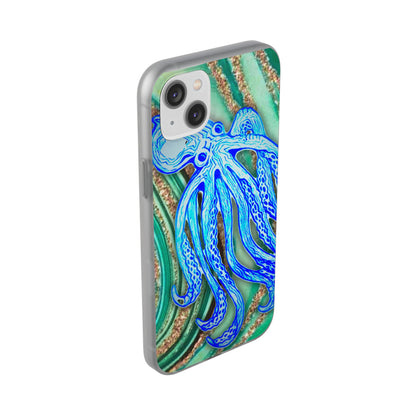 Octopus Seafoam Phone Case — Artistic Blue Octopus Flexible Protective Cover