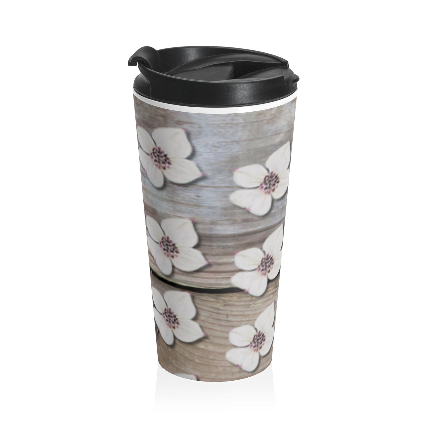 Floral Dogwood Stainless Steel Travel Mug — Rustic Spring Blossom Tumbler
