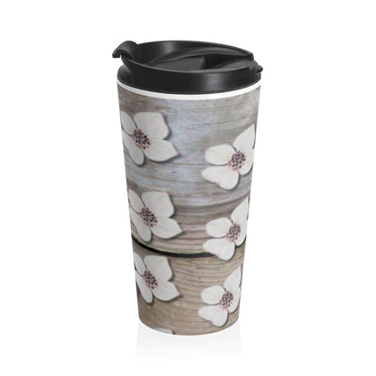Floral Dogwood Stainless Steel Travel Mug — Rustic Spring Blossom Tumbler
