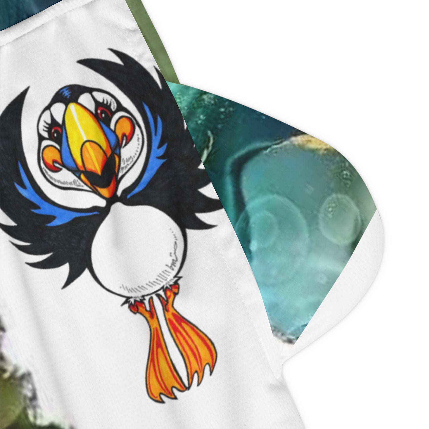 Basketball Shorts — Green Marble & Puffin All-Over-Print Rib Shorts