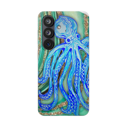 Octopus Seafoam Phone Case — Artistic Blue Octopus Flexible Protective Cover