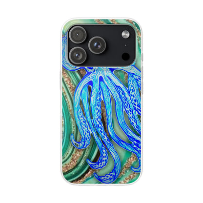 Octopus Seafoam Phone Case — Artistic Blue Octopus Flexible Protective Cover