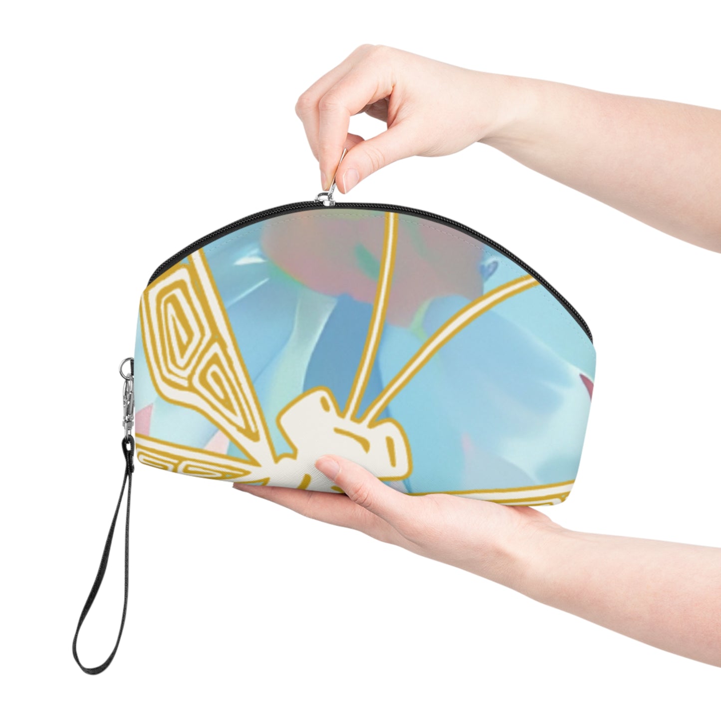 Floral Pastel Makeup Bag — Gold Butterfly Cosmetic Pouch