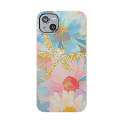 Biodegradable Floral Dragonfly Phone Case – Eco-Friendly Pastel iPhone Cover