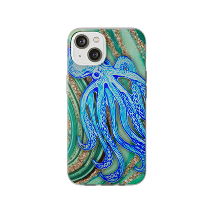 Octopus Seafoam Phone Case — Artistic Blue Octopus Flexible Protective Cover