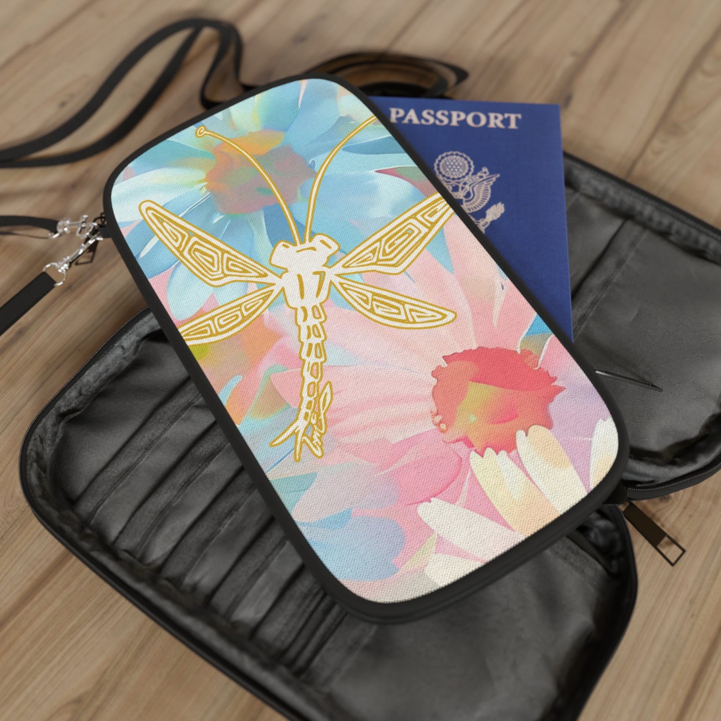 Floral Dragonfly Passport Wallet — Pastel Travel Document Holder
