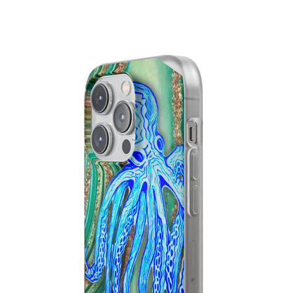 Octopus Seafoam Phone Case — Artistic Blue Octopus Flexible Protective Cover