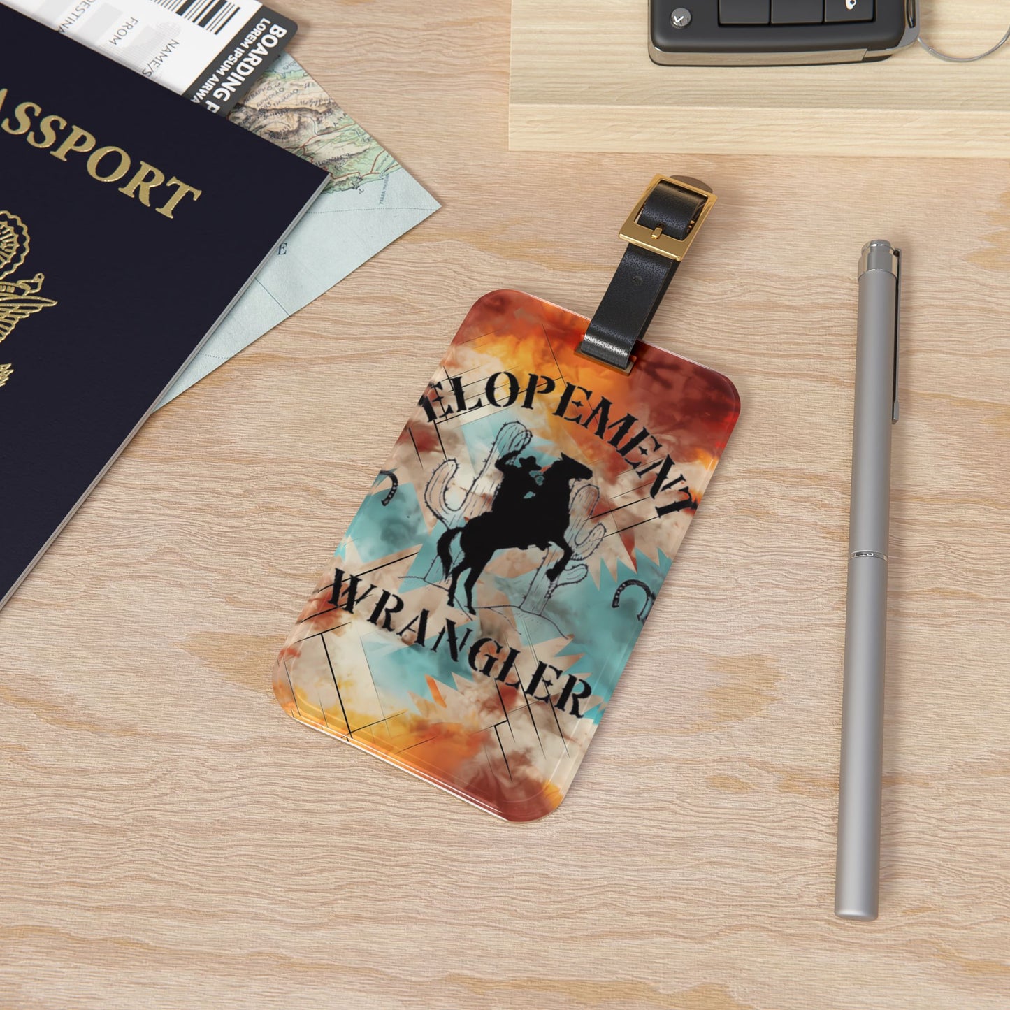 Elopement Wrangler Luggage Tag — Rustic Rodeo Cowboy Travel ID