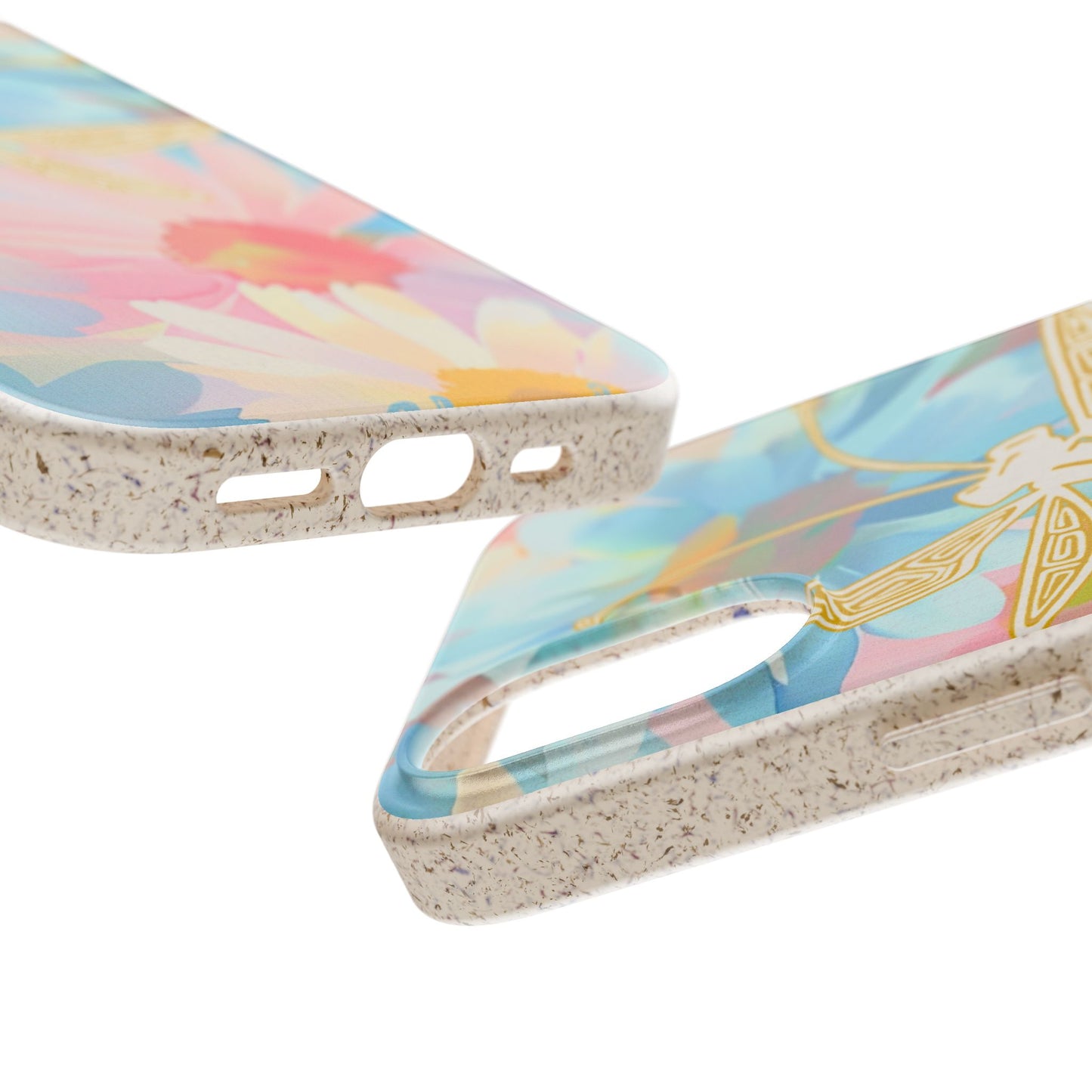Biodegradable Floral Dragonfly Phone Case – Eco-Friendly Pastel iPhone Cover