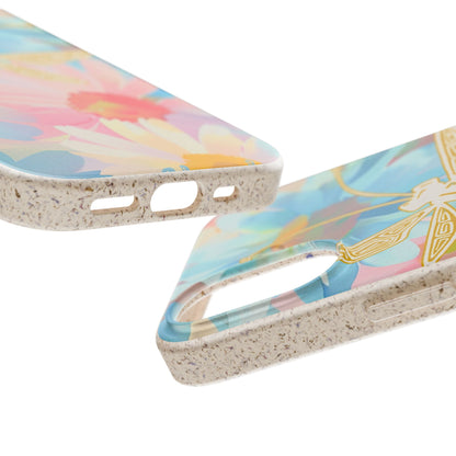 Biodegradable Floral Dragonfly Phone Case – Eco-Friendly Pastel iPhone Cover