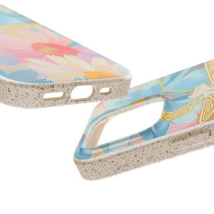 Biodegradable Floral Dragonfly Phone Case – Eco-Friendly Pastel iPhone Cover