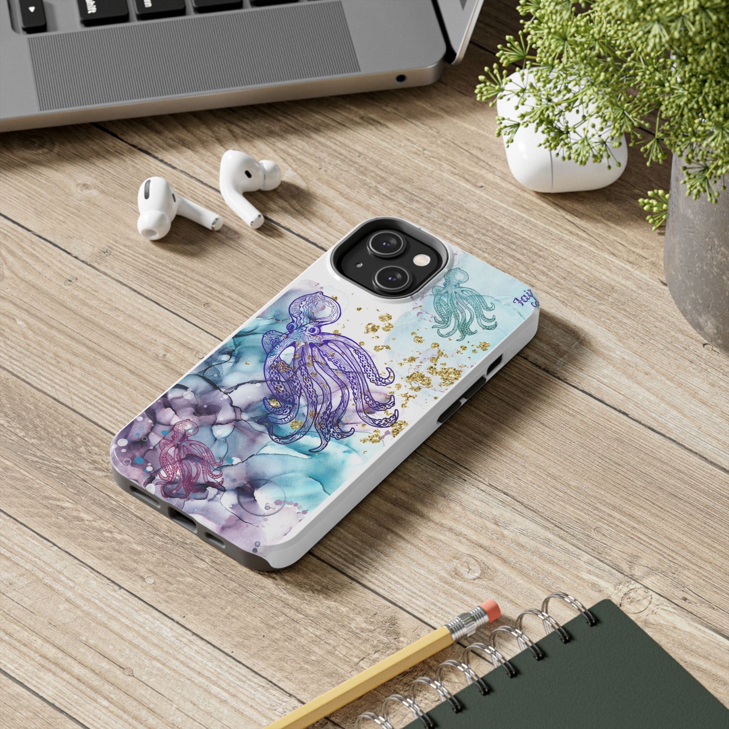 Octopus Art Tough Phone Case — Purple Nautical Sea Creature Design
