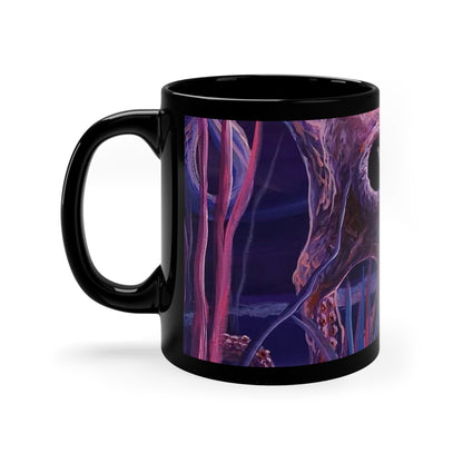Octopus Nightscape Coffee Mug — Surreal Deep Sea Art, 11oz Black Ceramic