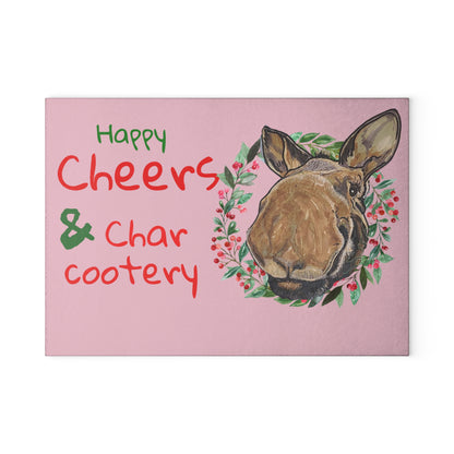 Glass Cutting Board — "Happy Cheers & Charcootery" Moose Design (Funny Kitchen Cutting Board Gift)