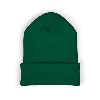 Embroidered Yellow Abstract Beanie — Cuffed Knit Winter Hat