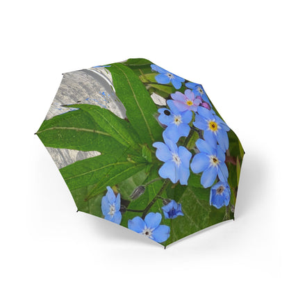 Foldable Umbrella — Blue Forget-Me-Not Floral Print, Semi-Automatic Compact Travel Umbrella