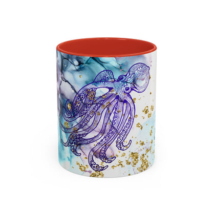 Octopus Watercolor Coffee Mug — Ocean Jellyfish Art Accent Mug (11/15oz)