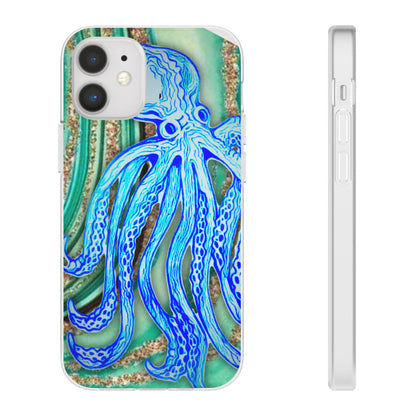 Octopus Seafoam Phone Case — Artistic Blue Octopus Flexible Protective Cover