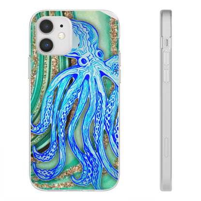 Octopus Seafoam Phone Case — Artistic Blue Octopus Flexible Protective Cover