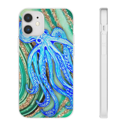 Octopus Seafoam Phone Case — Artistic Blue Octopus Flexible Protective Cover