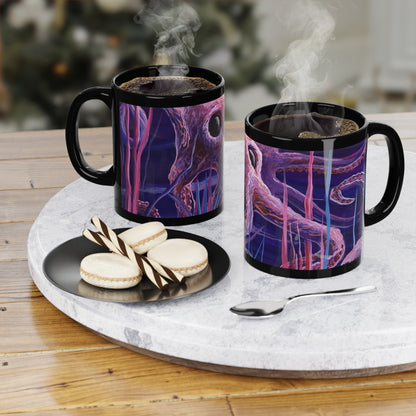 Octopus Nightscape Coffee Mug — Surreal Deep Sea Art, 11oz Black Ceramic