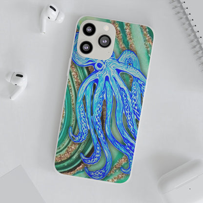 Octopus Seafoam Phone Case — Artistic Blue Octopus Flexible Protective Cover