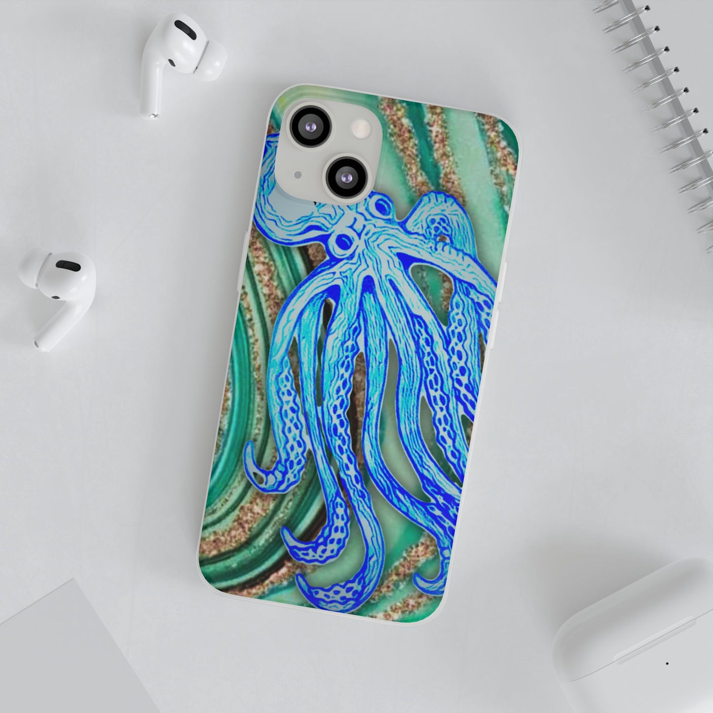 Octopus Seafoam Phone Case — Artistic Blue Octopus Flexible Protective Cover