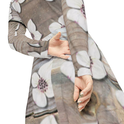 Floral Long Sleeve Dance Dress — Vintage Green AOP