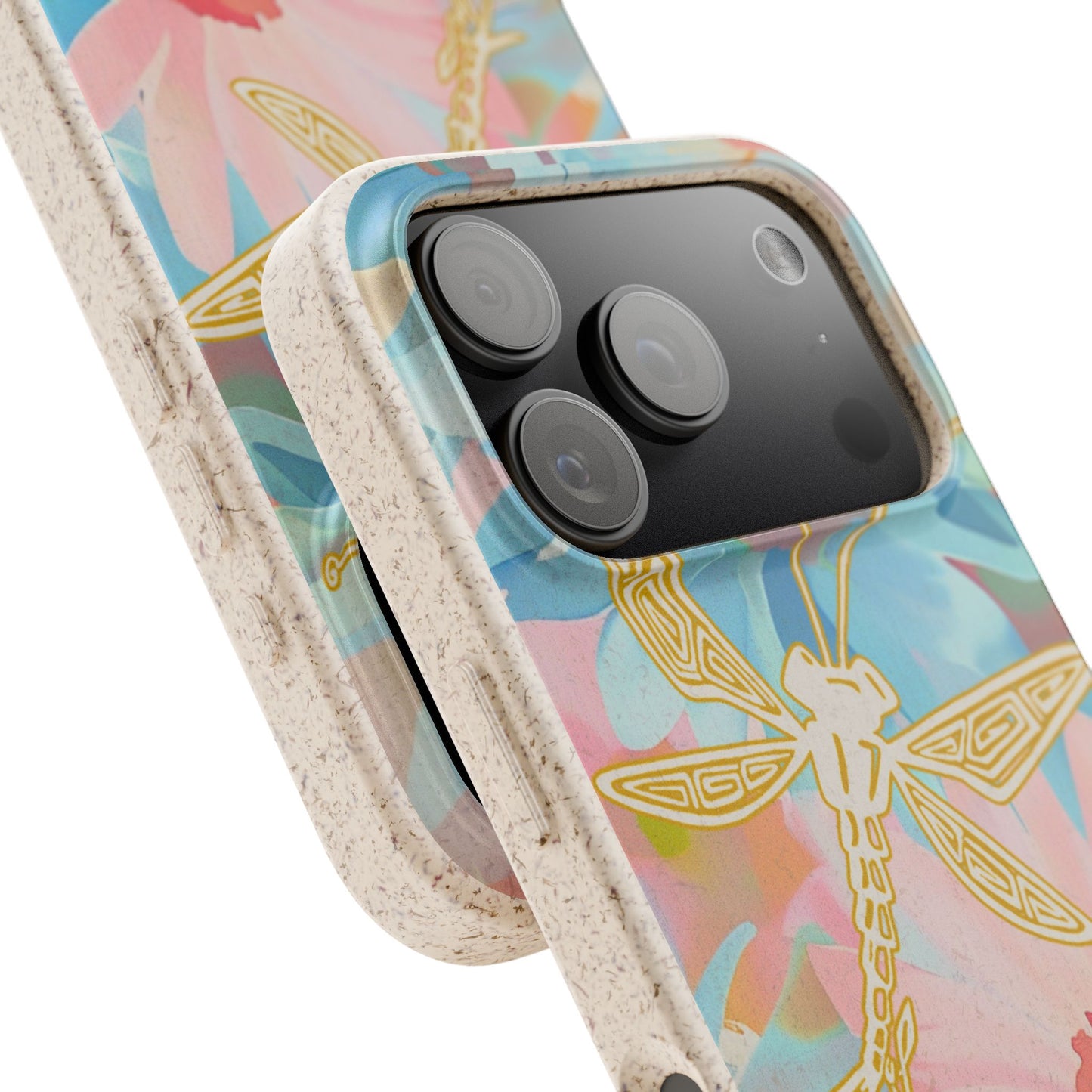 Biodegradable Floral Dragonfly Phone Case – Eco-Friendly Pastel iPhone Cover