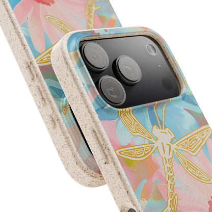 Biodegradable Floral Dragonfly Phone Case – Eco-Friendly Pastel iPhone Cover