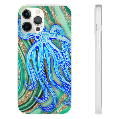 Octopus Seafoam Phone Case — Artistic Blue Octopus Flexible Protective Cover