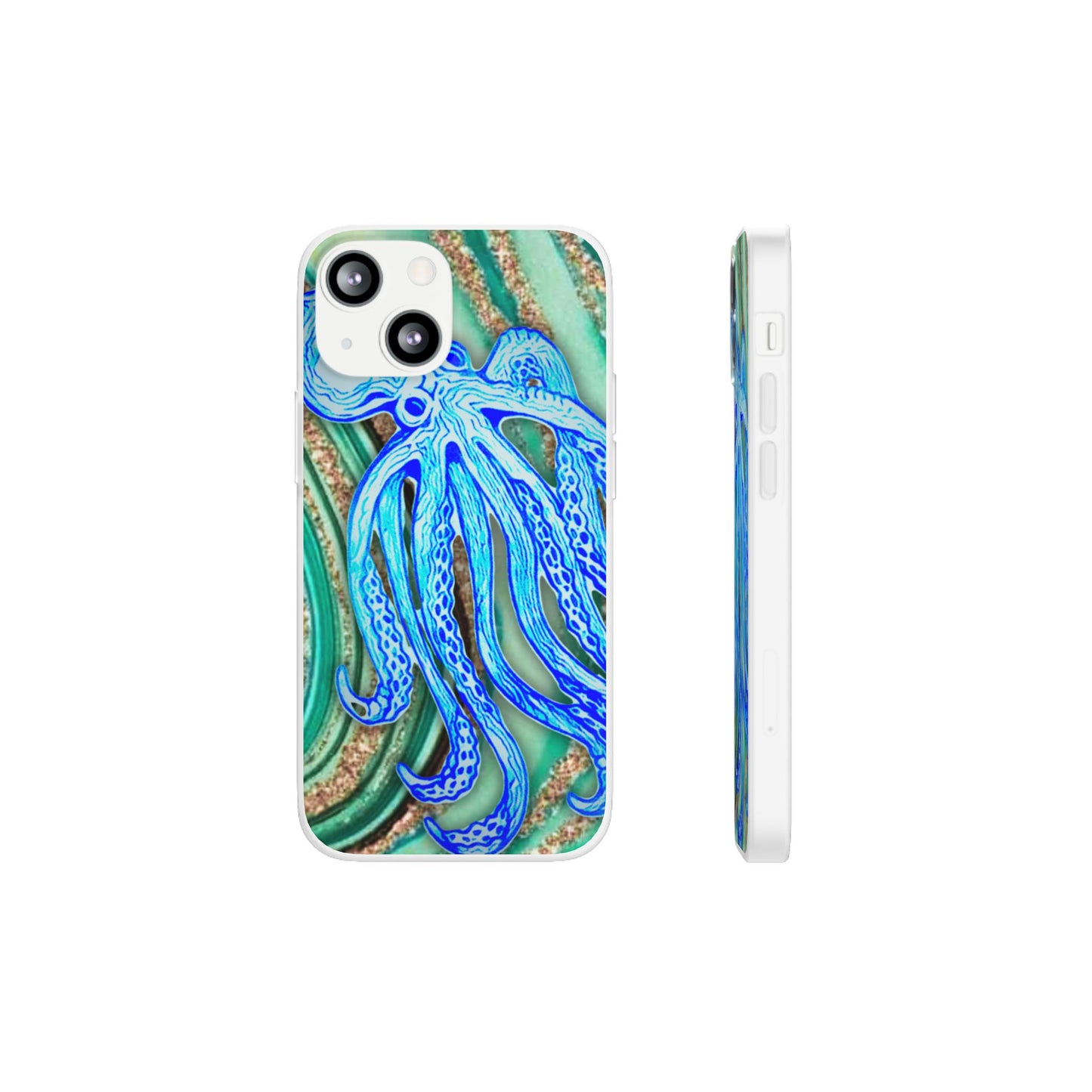 Octopus Seafoam Phone Case — Artistic Blue Octopus Flexible Protective Cover