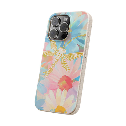 Biodegradable Floral Dragonfly Phone Case – Eco-Friendly Pastel iPhone Cover