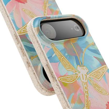 Biodegradable Floral Dragonfly Phone Case – Eco-Friendly Pastel iPhone Cover