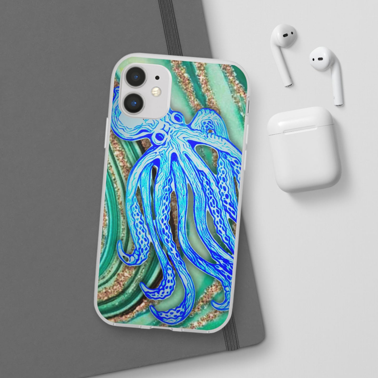Octopus Seafoam Phone Case — Artistic Blue Octopus Flexible Protective Cover