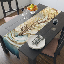 Coastal Marble Table Runner — Teal & Gold Abstract Dining Decor