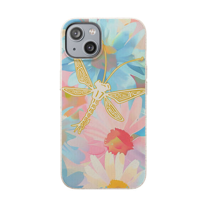 Biodegradable Floral Dragonfly Phone Case – Eco-Friendly Pastel iPhone Cover